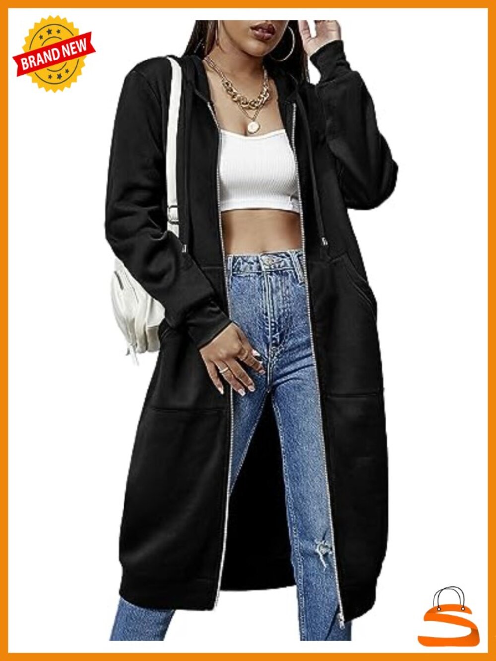 Women's Fleece Zip-Up Hoodie Knee Length Tunic Sweatshirt